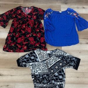 Umgee Black and Red Floral Blouse